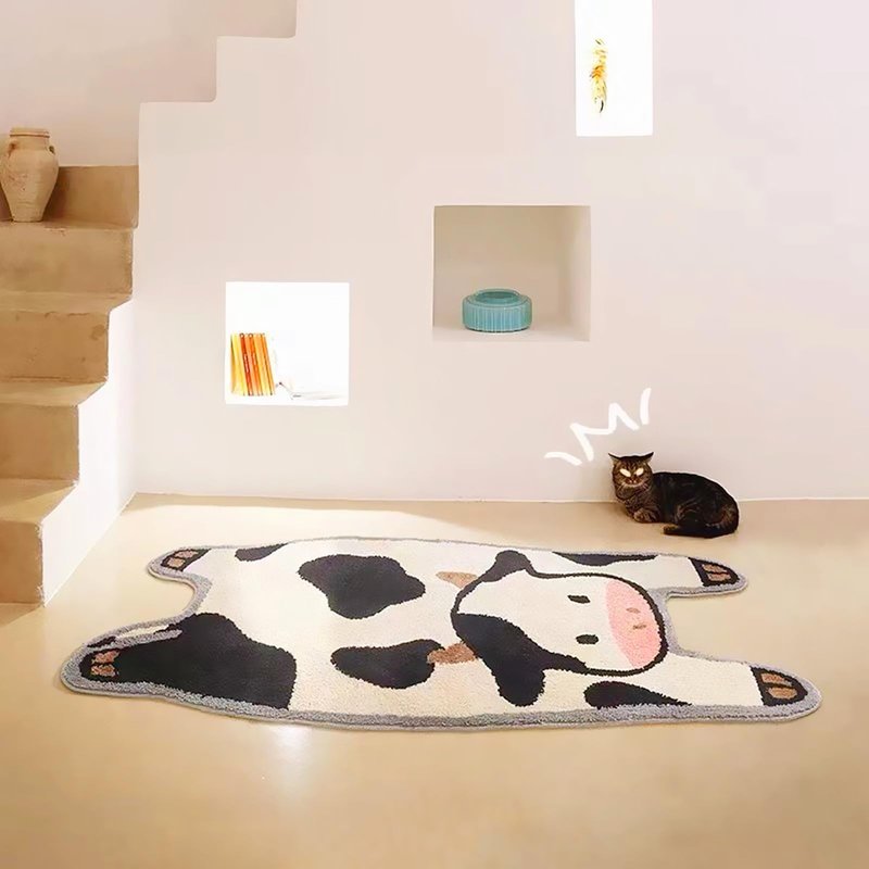 UKELER Nursery Cute Cow Shaggy Accent Bedroom Bathroom Rug, Non-Slip for Kids, 36''17''