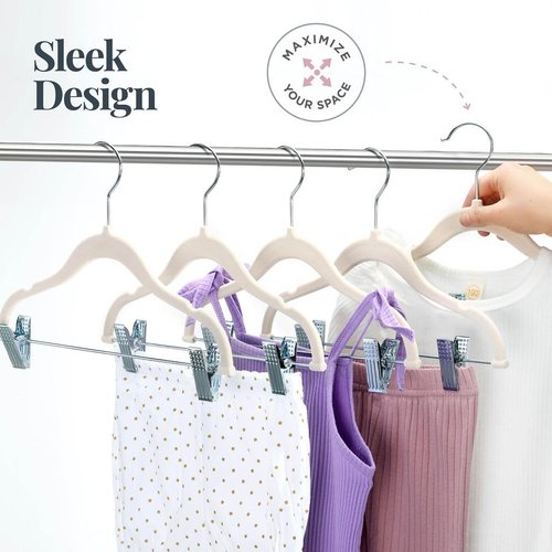 Home-it Non-Slip Velvet Clothes Hangers - Heavy-Duty 12 Pack for Baby & Kids | Space-Saving Ivory Design