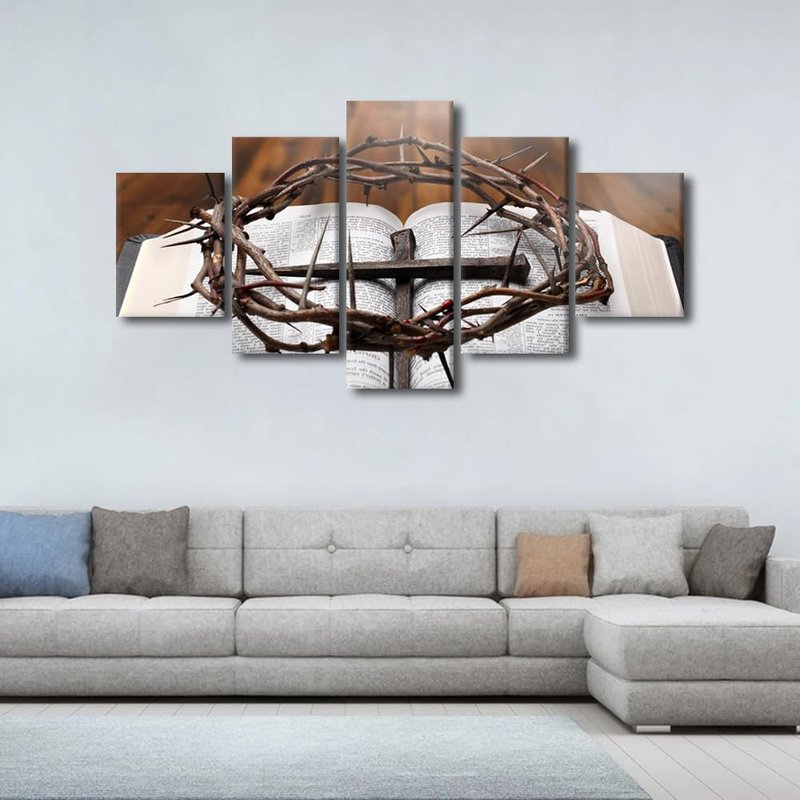 TUMOVO Wall Decor for Bedroom Holy Bible Pictures Print on Canvas 5 Panel Wall Art Canvas Artwork Wall Decor Canvas Art Wall Decor Framed Wall Art Gallery-Wrapped Posters and Prints, 60"x32"