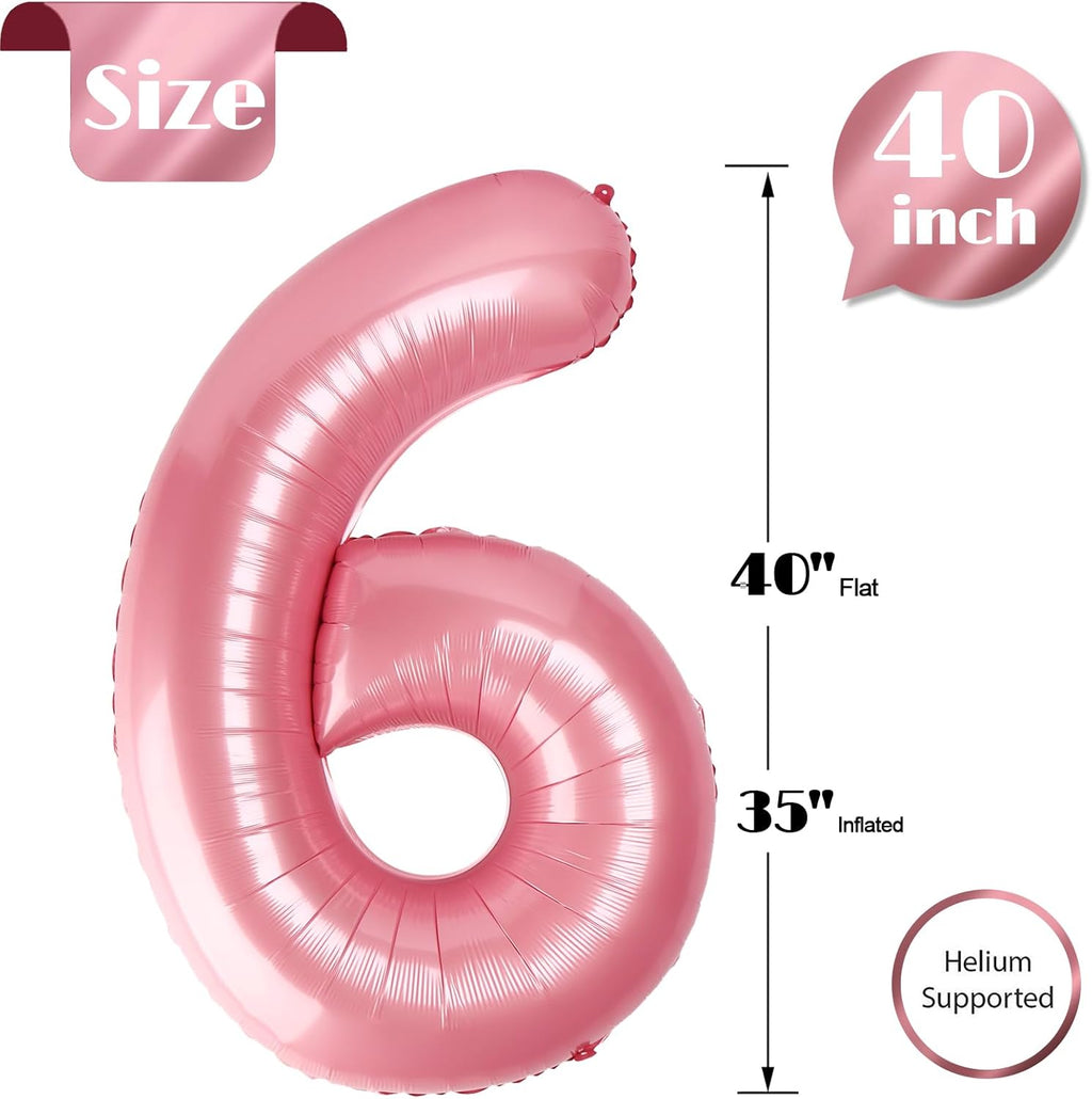 Pearlescent Pink Number 6 Balloon - 40 Inch Birthday Decoration | Pastel Pink Party Supplies