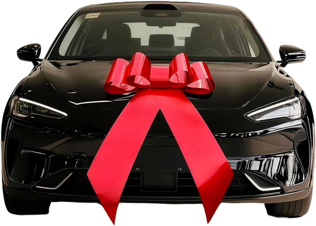 Skiennix 30-Inch Giant Car Bow - Big Red Bow with 2 Small Pull Bows for Door Decor & Parties