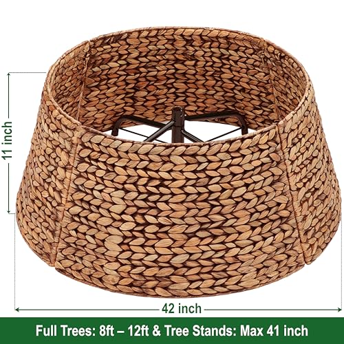 Woven Rattan Christmas Tree Collar - 42 Inch Rustic Tree Ring, Brown Wash
