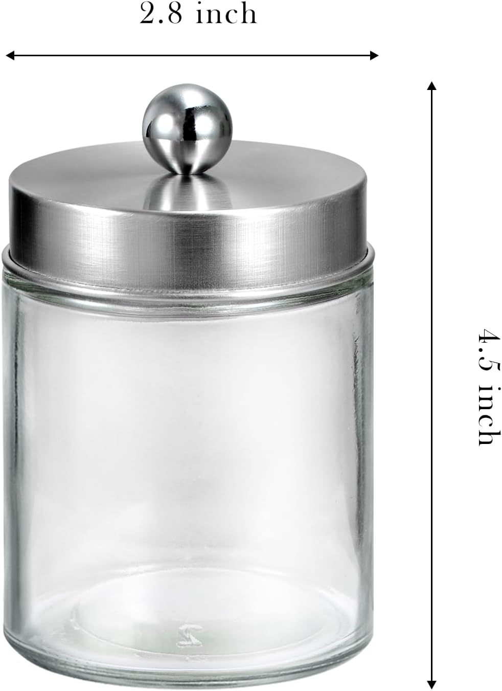 SheeChung Glass Qtip Holder Dispenser - Rust-Proof Stainless Steel Apothecary Jars | Bathroom Organizer for Cotton Swabs, Balls, Pads - Brushed Nickel Finish