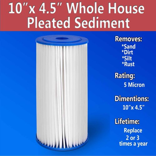 Big 10 x 4.5 inches Pleated Washable & Reusable Sediment Filter 5 Micron Amplified Surface Area, Removes Sand, Dirt, Silt, Rust, Extended Filter Life for 10" Big Housing (Set of 2)