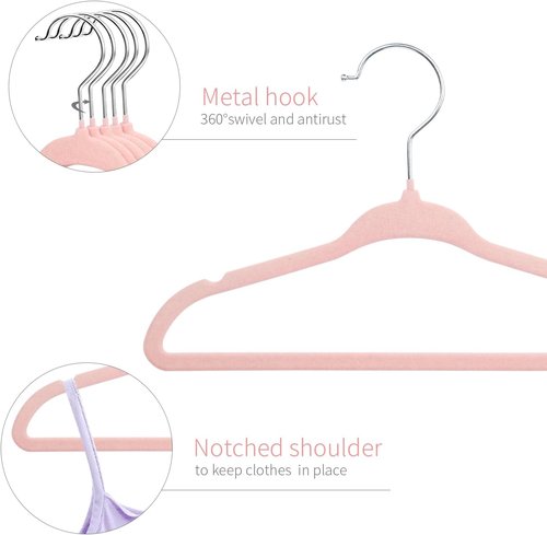 ManGotree Baby Hangers - Ultra Thin Non-Slip Kids Coat Hangers | 15 Pack in Light Pink