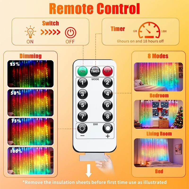 Skiennix 300LED Fairy Curtain Lights - 9.8x9.8Ft Warm White USB String Lights with Remote & Timer for Indoor/Outdoor Decor