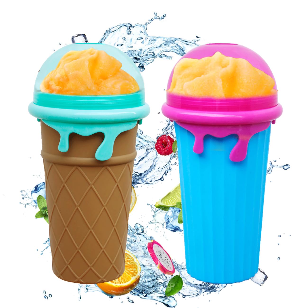 NUFR Slushie Maker, Large Capacity Magic Quick Frozen Smoothies Cup, Double Layer Squeeze Cup Slushy Maker, Homemade Milk Shake Ice Cream Maker DIY for Children and Family