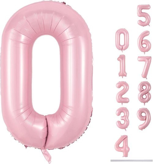 40" Pastel Pink Balloon Number 0 | Large Foil Pink Birthday Decoration for Girls & Women