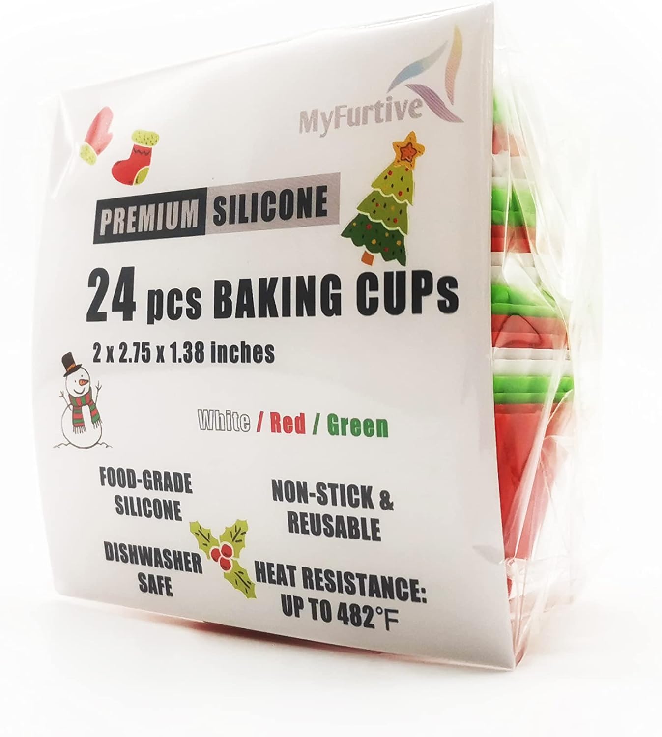 MyFurtive Silicone Cupcake Baking Cups - 24 Reusable Muffin Liners, BPA-Free, Dishwasher Safe, Multi-Color