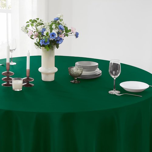 Aocoz Round Tablecloth 132 Inch 6 Pack Dark Green Tablecloths Washable Decorative Linen Polyester Table Clothes Cover for Dining Table Banquets Buffet Parties and Wedding