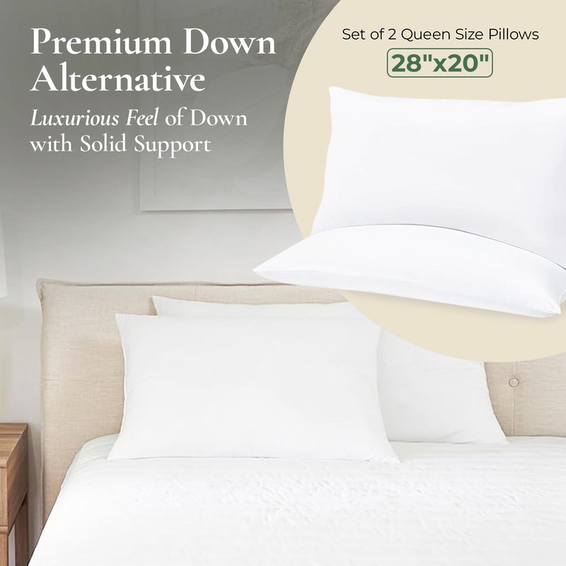 Fern and Willow Queen Size Bed Pillows - Set of 2, 28"x20" - Luxurious Ultra-Soft Cooling Pillow - Hotel Quality, Down Alternative Fill - Ideal for Side, Back & Stomach Sleepers