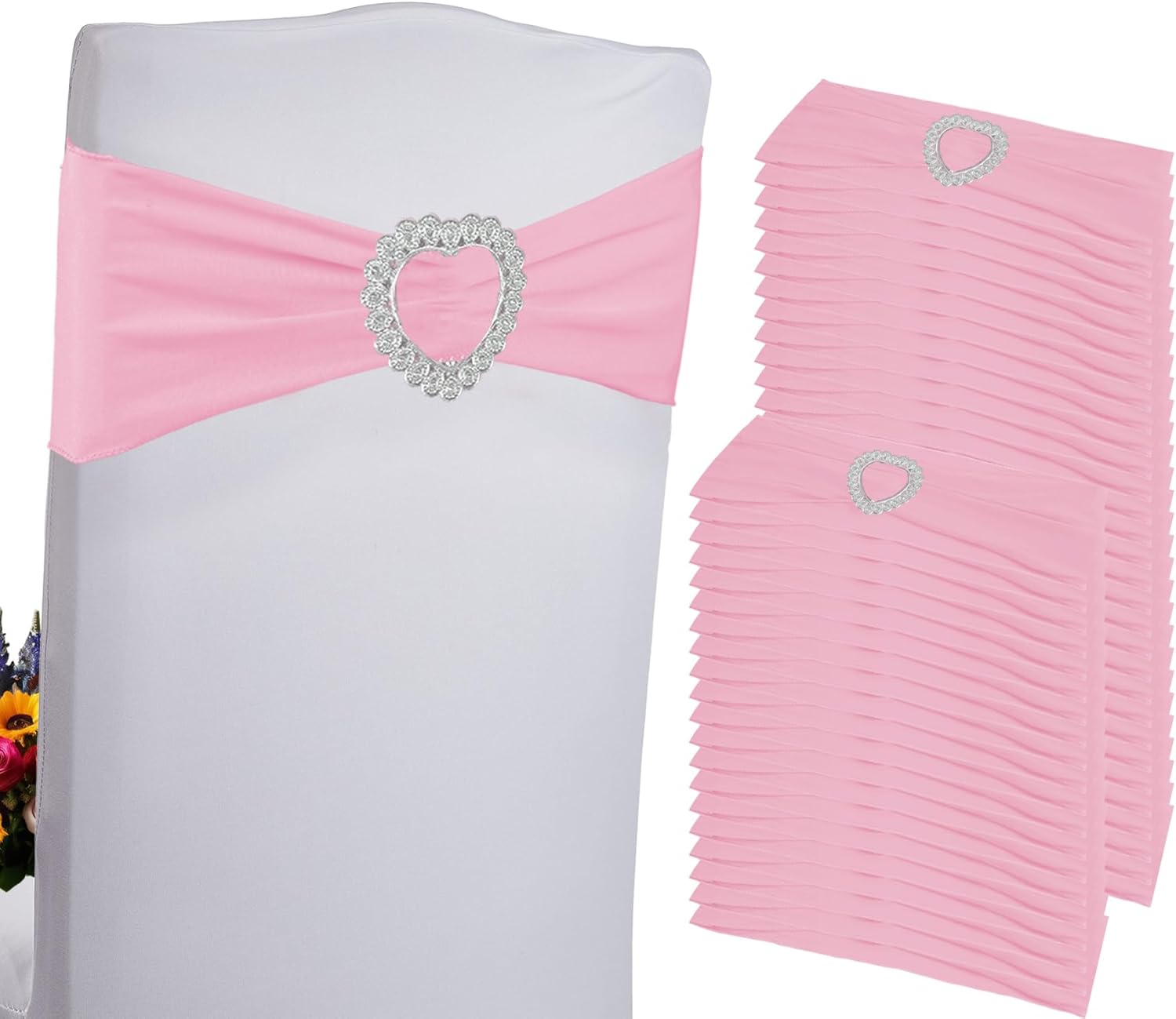 Skiennix Spandex Stretch Chair Sashes - 100PCS Universal Elastic Covers with Buckle Slider | Pink