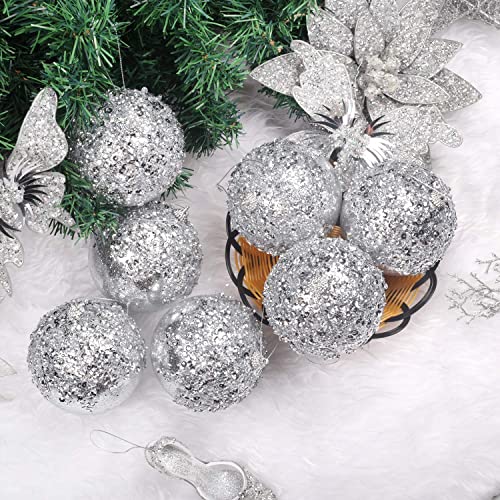 4-Inch Silver Shatterproof Christmas Ball Ornaments - 4 Pack Large Tree Baubles