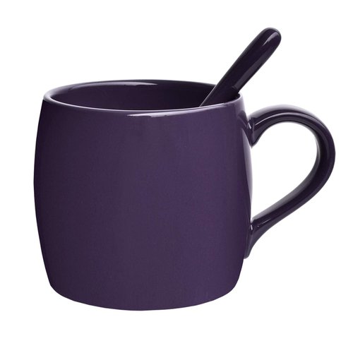 Bosmarlin Ceramic Coffee Mug with Spoon, Purple Tea Cup for Office and Home, Dishwasher and Microwave Safe, 14 oz, 1 Pack (Purple(Glossy))