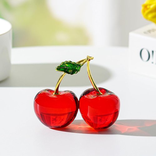 Crystal Cherry Decor - Elegant Glass Fruit Accent for Kitchen & Living Room | Red Collectible