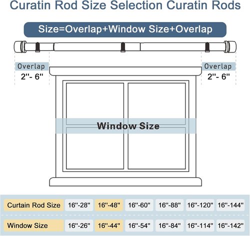 Byondeth Heavy Duty Curtain Rod - Adjustable 28 to 144 Inches | 1 Inch Diameter, Black Finish for Windows