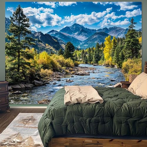 Nature Forest Mountain Tapestry - Green Pine Tree Wall Hanging Decor