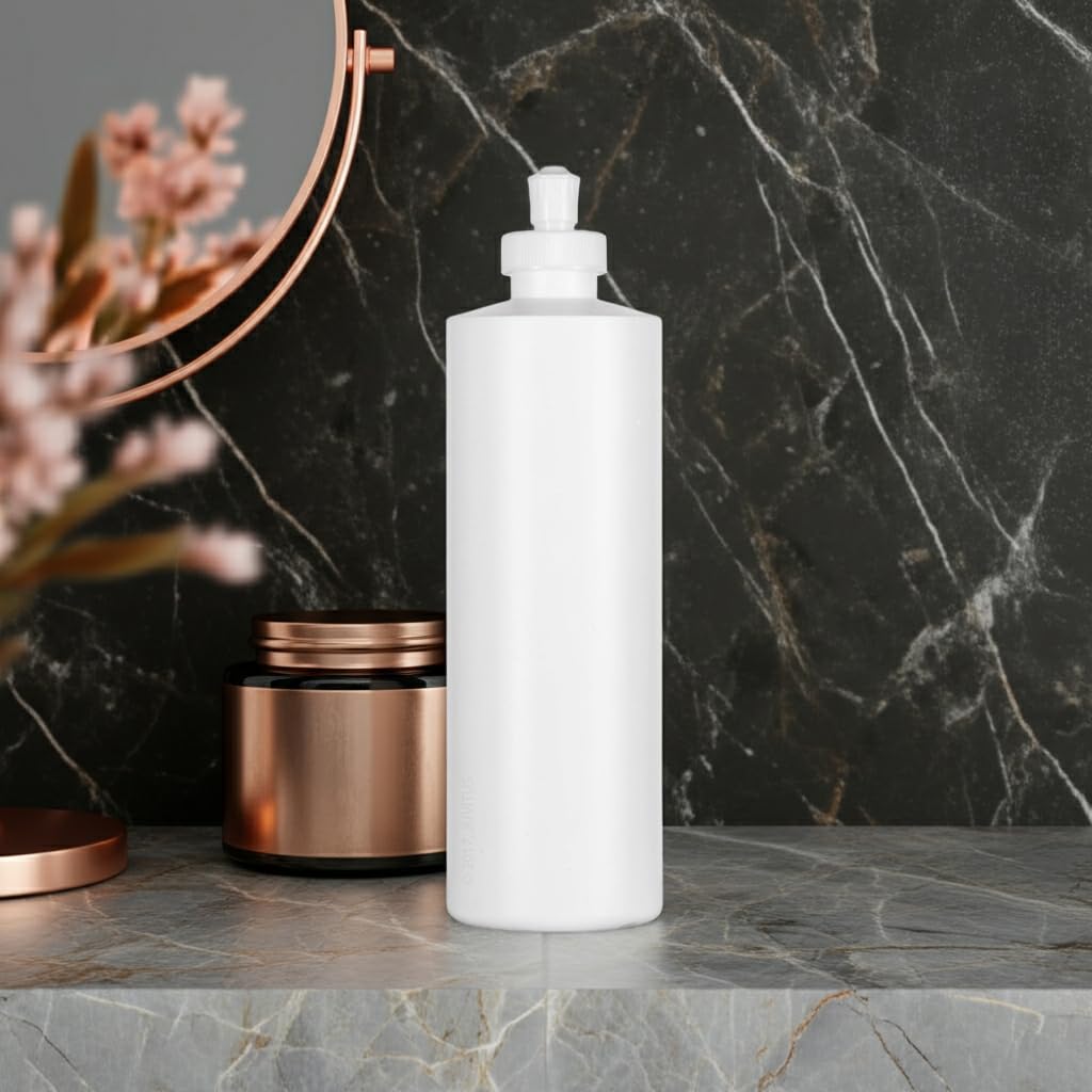 JUVITUS (6 Pack) Large White Refillable Plastic Squeeze Empty Bottle with Push Pull Cap Dispenser 16 oz