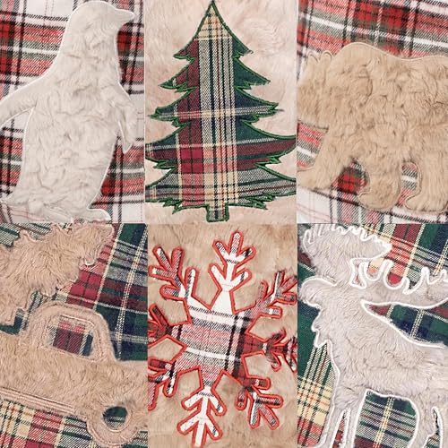 6 Pack 20-Inch Christmas Stockings, Rustic Farmhouse Plaid Holiday Decor