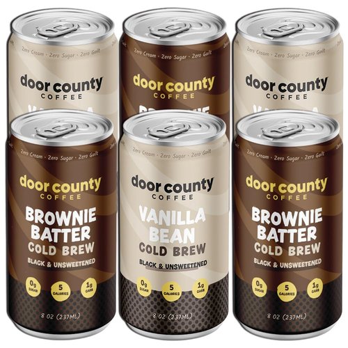 Door County Coffee Cold Brew Variety Pack - 8oz Cans | Bold, Flavorful, 145mg Caffeine - 6 Pack