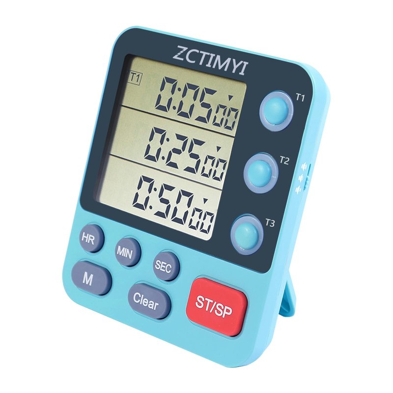 Dual Digital Timer for Kitchen Cooking, 3 Channels Count Down/Up Triple Timer for Kids, Presets Memort Large Display & Magnetic Back Adjustable Alarm Volume, Suit for Kids Teachers Studying, Blue
