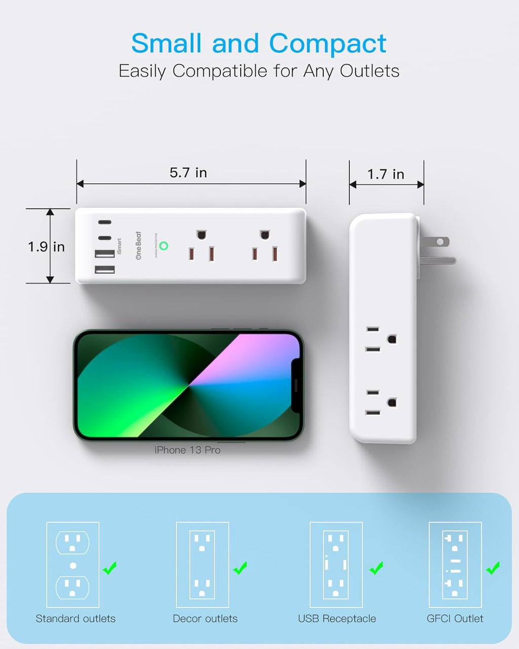 Surge Protector by [Brand Name] - 6 AC Outlet Extender with 4 USB Ports & Rotating Plug | 1800J Power Strip for Home & Office