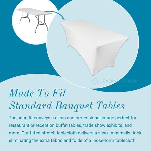 Sparkles Make It Special 5-pcs 6' ft Rectangular Fitted Spandex Cloth Fabric Linen Tablecloth - Wedding Reception Restaurant Banquet Party - Machine Washable - Choice of Size - White