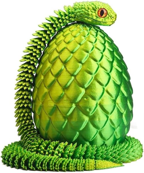 3D Printed Luminous Green Dragon Egg - Articulated Crystal Dragon Home Office Décor