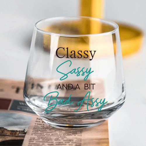 QIMIUTB Classy Sassy and a Bit Bad Assy Stemless Wine Glass, Funny Long Distance Friendship Birthday Christmas Wine Glass Gifts for Man Best Friend Son Coworkers Boss Dad Husband Grandpa-49