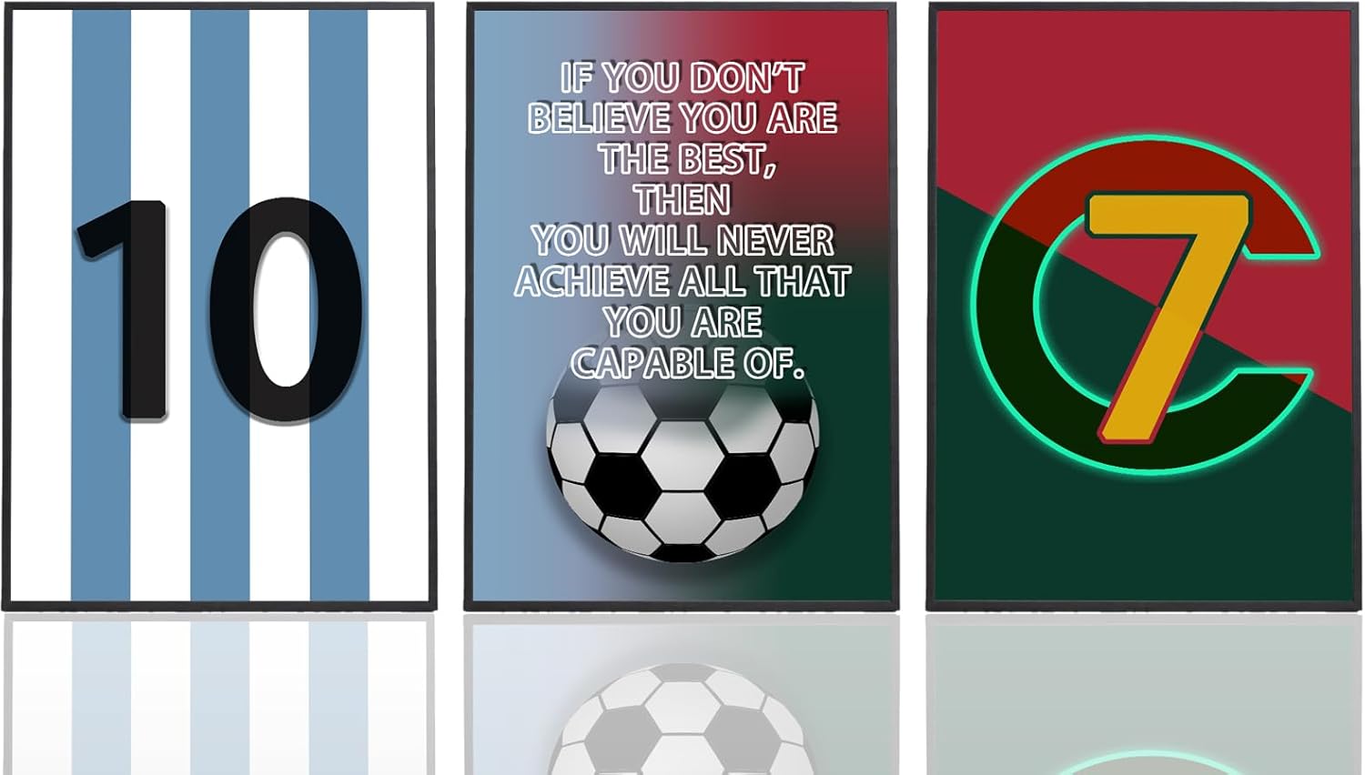 Pormipone Football Wall Art Decor - 3 Pcs Soccer Canvas Paintings for Boys' Room | 12x18 in