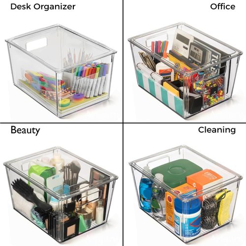 ClearSpace X-Large Plastic Storage Bins with Lids - Ideal for Kitchen Organization & Desk Storage