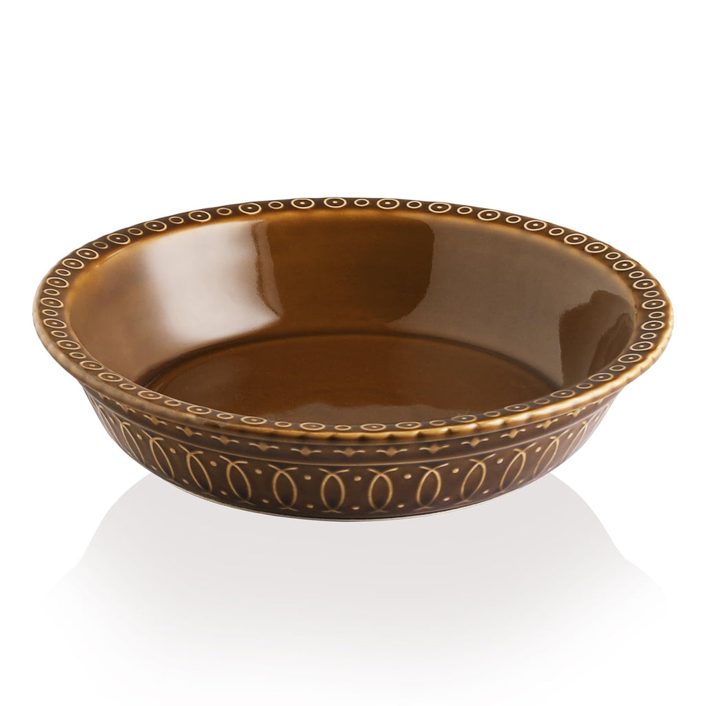 Sweejar Ceramic Pie Pan for Baking,Round Baking Dish Pan for Dinner 10 Inches, Pie Dish Non-Stick Pie Plate for Quiche, Tart, Cake, Pumpkin Pie, Pot Pies (Brown)