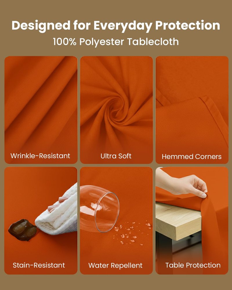 Utopia Kitchen Rectangle Table Cloth 2 Pack(60x102 Inches, Orange), Tablecloth Machine Washable, Polyester Table Cover for Dining, Buffet Parties, Picnics, Events, Weddings and Restaurants