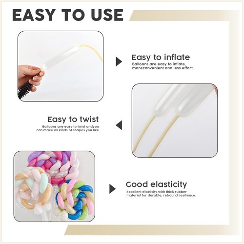 Clear 260 Balloons | 100Pcs Long Skinny Latex Balloons for Arches & Kid's Birthday Decor