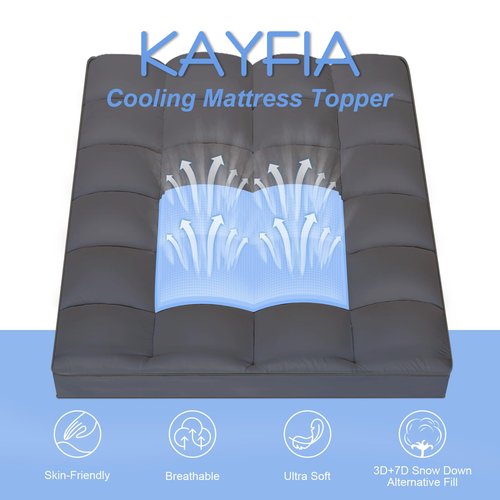 KAYFIA Full Mattress Topper, Extra Thick Mattress Pad Cover for Deep Sleep,3D+7D Snow Down Alternative Fill Overfilled Plush Pillow Top with 8-23 Inch Deep Pocket-Gray