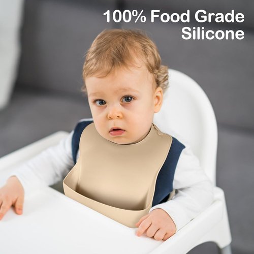 Eascrozn Silicone Bibs - Set of 3 Soft, Adjustable, BPA-Free Waterproof Bibs for Babies & Toddlers