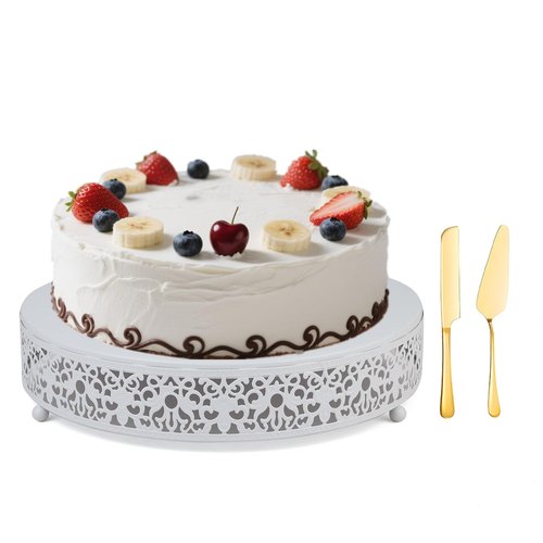 MTJYQTF White Cake Stand Set - Metal Round Cupcake Dessert Stand with Cake Cutting & Cake Spatula for Party, Candy Table Display for Wedding Birthday Baby Shower Housewarming Party CS003-pan-white