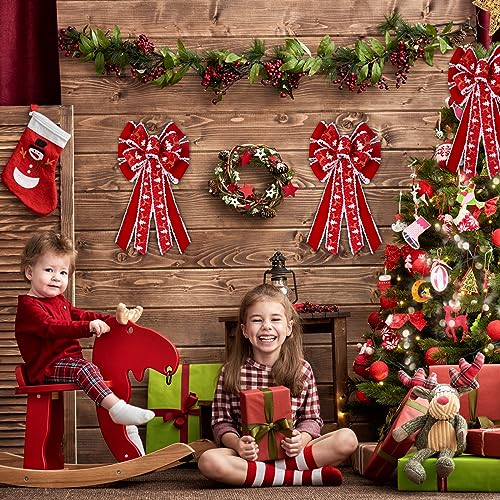 Riceshoot 6 Pcs Large 26x12 Inch Christmas Bow Elk Reindeer Outdoor Decor