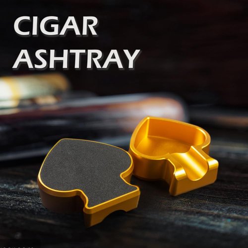 Defuzie Cigar Ashtray Aluminum Cigar Ashtrays for Outdoors Cigar Ash Tray Cigar Accessories (Gold)