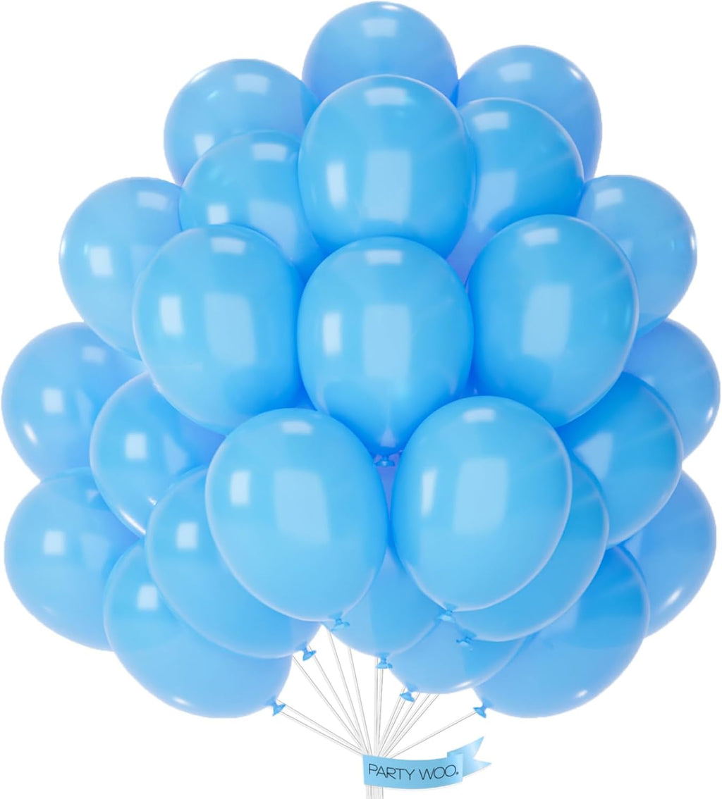 PartyWoo Light Blue Balloons - 50pcs 12 Inch Pastel Latex Helium Balloons for Baby Shower & Parties