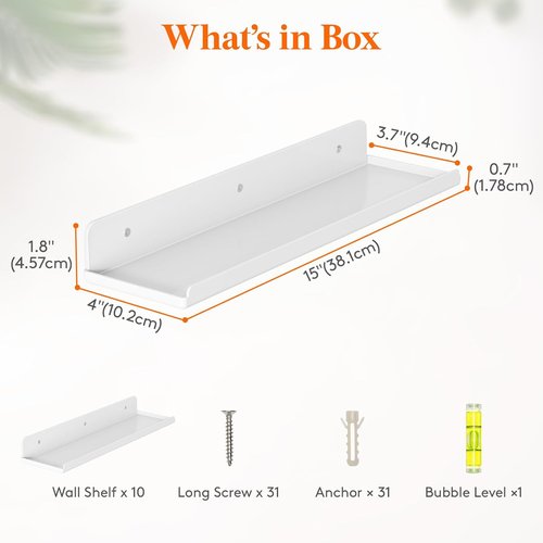 Lifewit Floating Shelves - 15" Acrylic Wall Organizer for Perfume, Makeup & Decor | 10 Pack, White