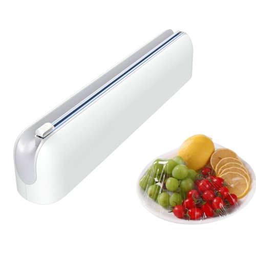 Quasziwa Aluminum Foil & Plastic Wrap Dispenser with Cutter - Easy One-Hand Operation, Space-Saving Kitchen Organizer for Worktops & Cabinets, Magnetic Cling Film Dispenser - Fits 12" Rolls, Gray