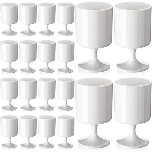 Singhoow 48 Packs 8oz Acrylic Reusable Plastic Wine Glasses Bulk Wedding Easter Disposable Short Stem Baby Shower Party Goblet Cup Vintage Unbreakable Cocktail Drink Bars Stemware (White)