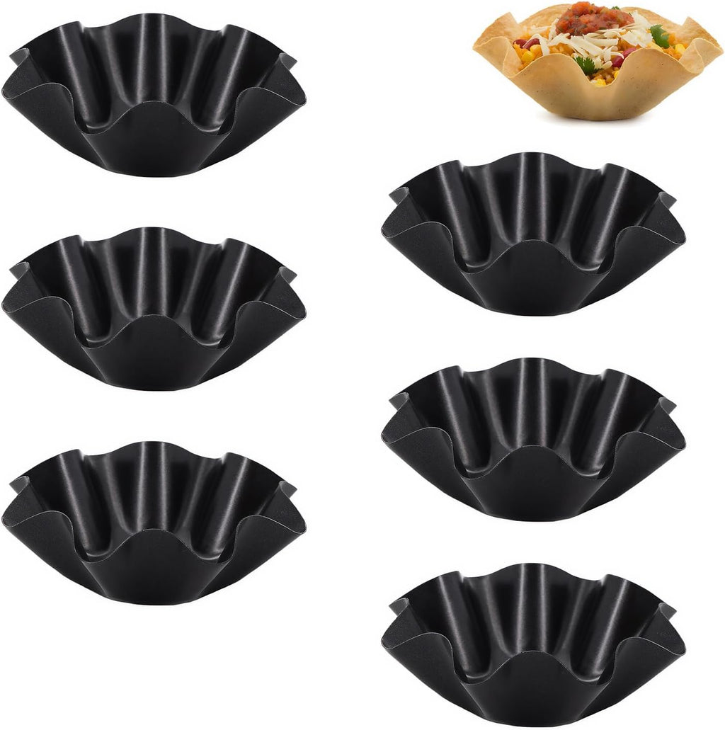MVVM Taco Salad Bowl Maker - 6 Pcs Carbon Steel Tortilla Shell Pans for Delicious Frying & Baking