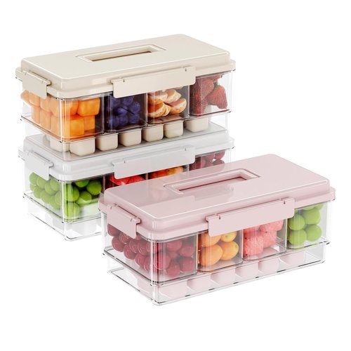 MineSign 3Pack Ice Chilled Condiment Caddy with 4 Removable Containers Taco Ingredient Server with Lid Cooled Garnish Caddy Tray for Taco Mimosa Bar Sauce Fruits&Veggies Mix