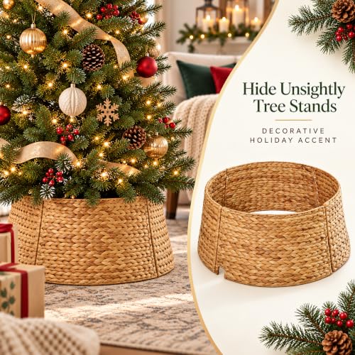 YCICI 28 Inch Christmas Tree Collar – Water Hyacinth Woven Tree Stand Cover