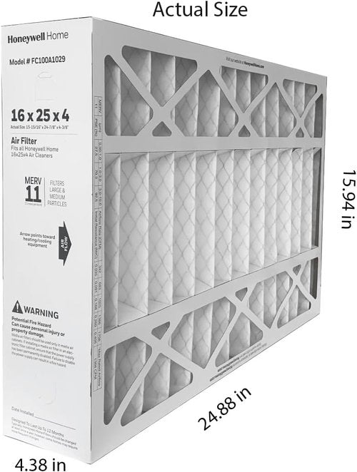 Honeywell FC100A1029 Pleated Air Filter - MERV 11, 16" x 25" x 4" | 2-Pack with Change Reminder