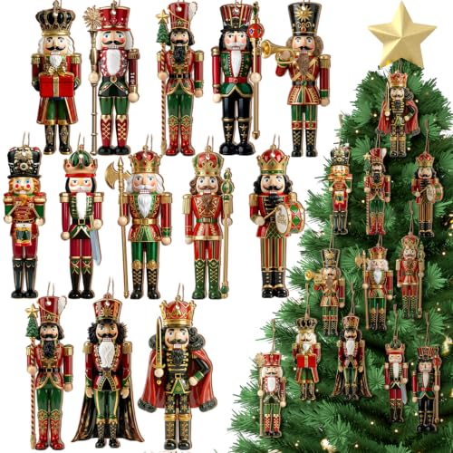 Suzile 24 Pcs Christmas Nutcracker Ornaments Set Classic Red and Gold Soldiers
