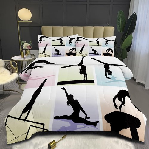ZZXHG Queen Comforter Set, Women's Gymnastics Comforter for Queen Size Bed, Soft Warm Bedding Set 3 Pieces for All Seasons, 1 Comforter (90" x90") and 2 Pillow Shams (20"x30")