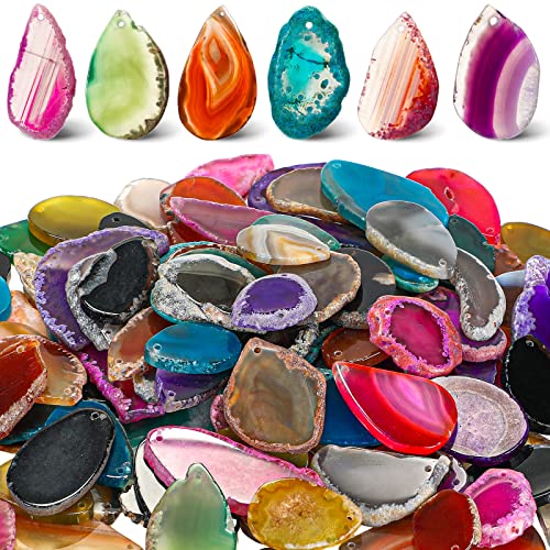 100-Piece Drilled Agate Slices Bulk Polished Geode Stones for Jewelry Making
